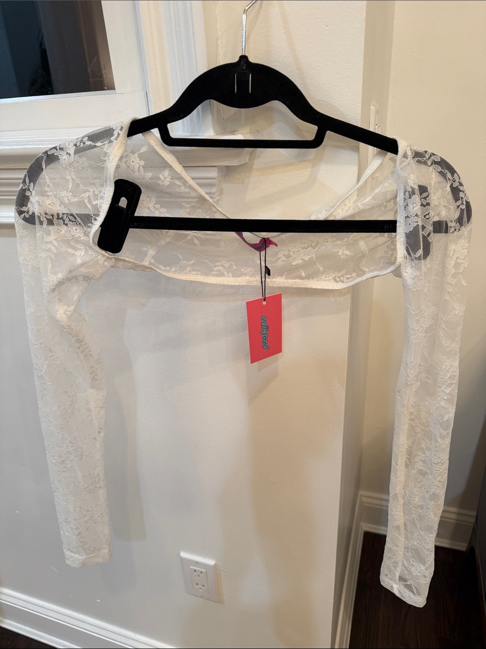 Edikted White Sheer Lace Long Sleeve Shrug